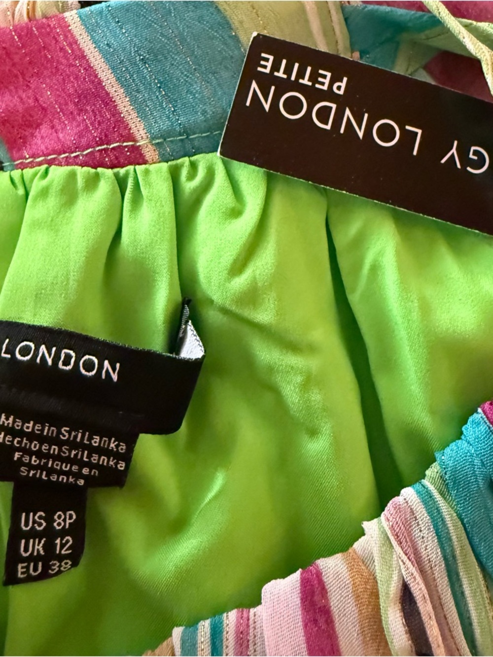 Maggie London Layla Halter Maxi Dress Seville Stripe Green Magenta NWT - Picture 7 of 8